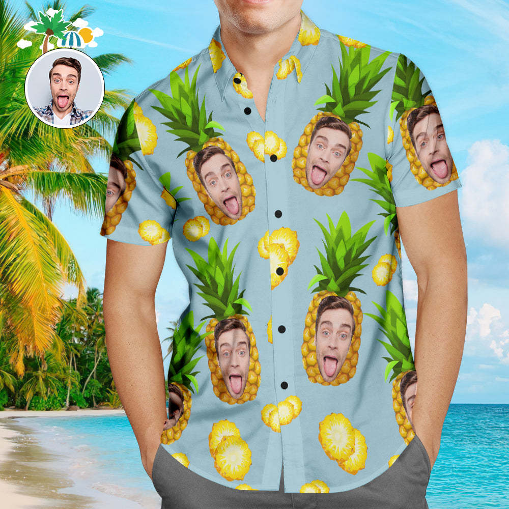 Benutzerdefinierte Hawaiihemden Blau Lustige Ananas Online Vorschau Personalisiertes Aloha Beach Hemd Für Männer - 