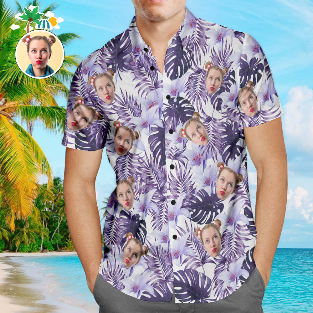 Benutzerdefinierte Hawaii-hemden Lila Regenwaldblätter Online-vorschau Personalisiertes Aloha Beach-hemd Für Männer - 