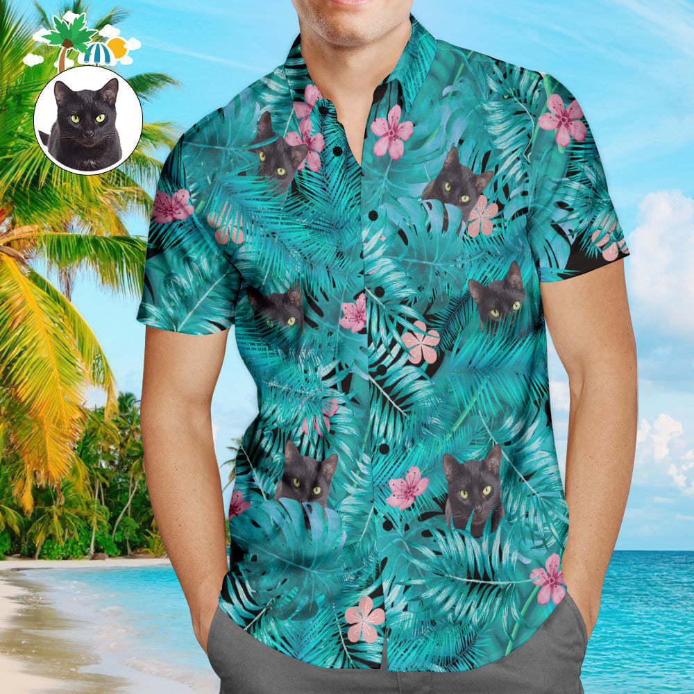 Benutzerdefinierte Hawaii-hemden Schwarze Katze Online-vorschau Personalisiertes Aloha Beach-hemd Für Männer - 