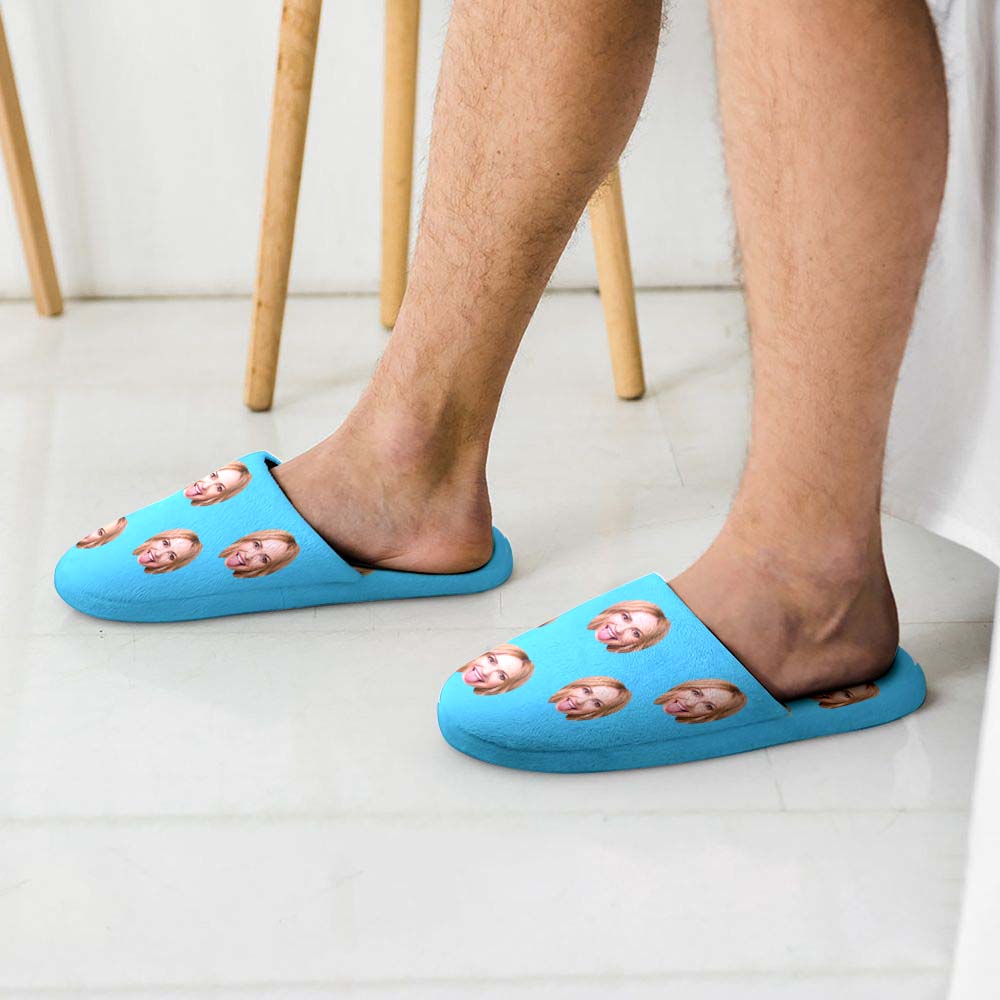 Benutzerdefiniertes Gesicht Damen- Und Herrenhausschuhe Personalisierte Einfarbige Hausschuhe Aus Baumwolle Für Drinnen Und Draußen