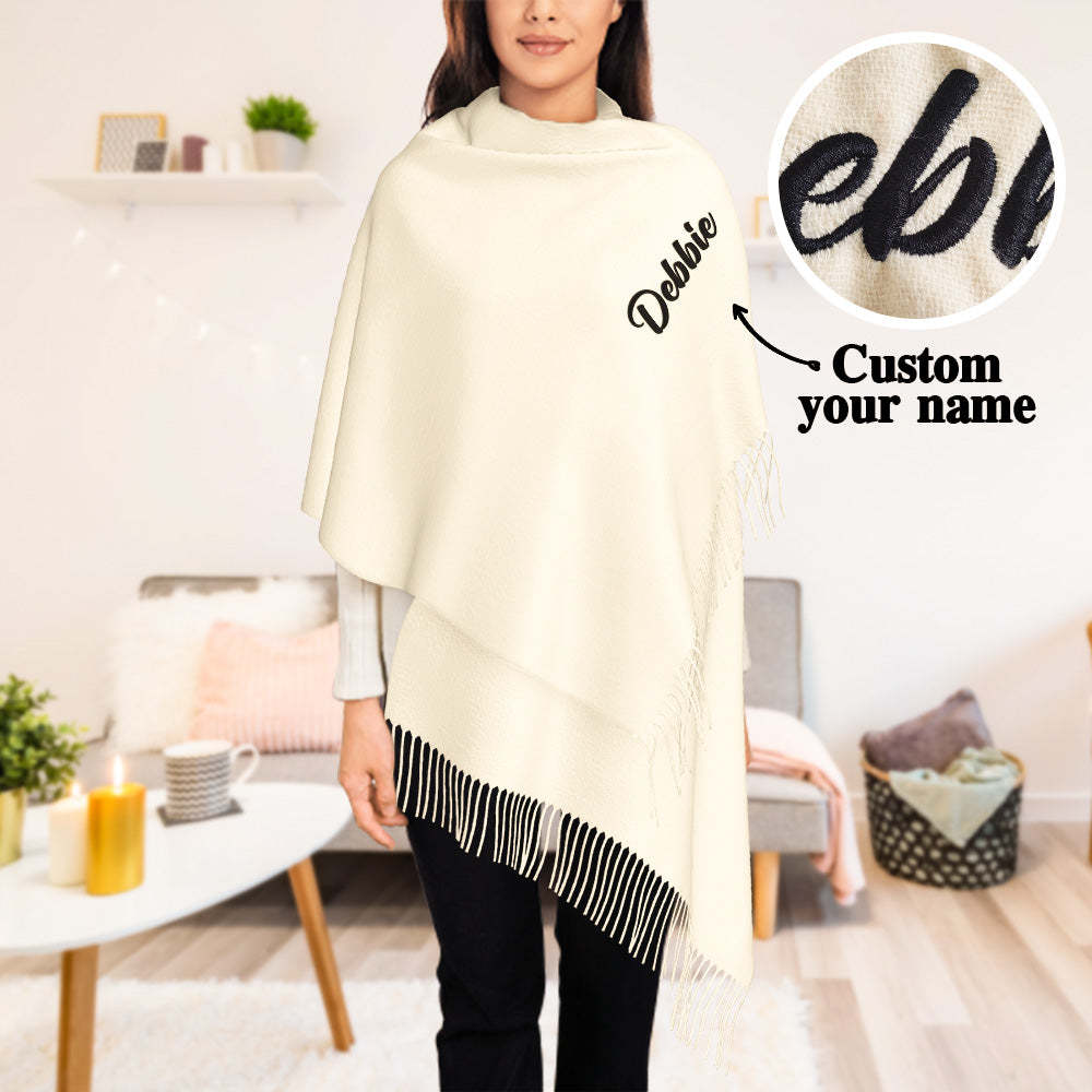 Custom Embroidery Scarf with Name Soft Warm Fringe Scarf Shawl Gift for Her -