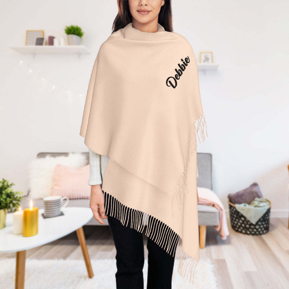 Custom Embroidery Scarf with Name Soft Warm Fringe Scarf Shawl Gift for Her - 
