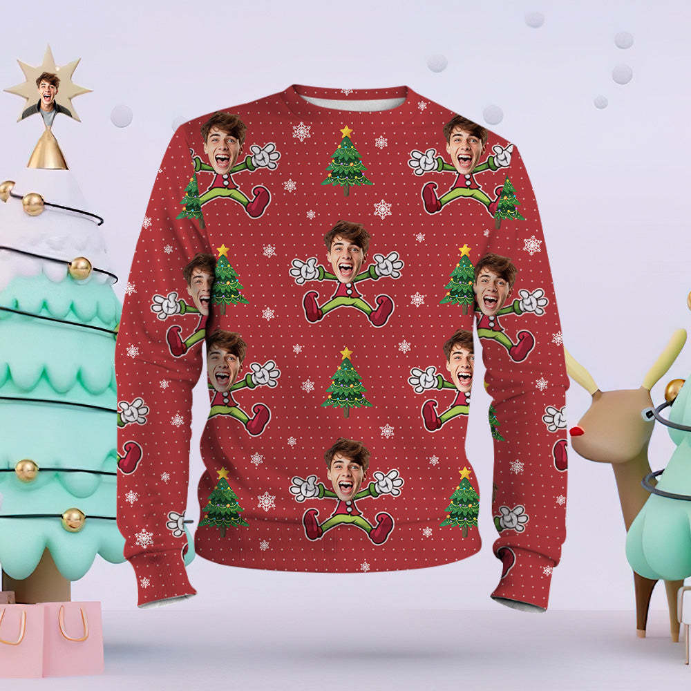 Custom Face Unisex-weihnachts-sweatshirt, Lässiges Kleines Elfen-bedrucktes Foto-rundhalsshirt - 