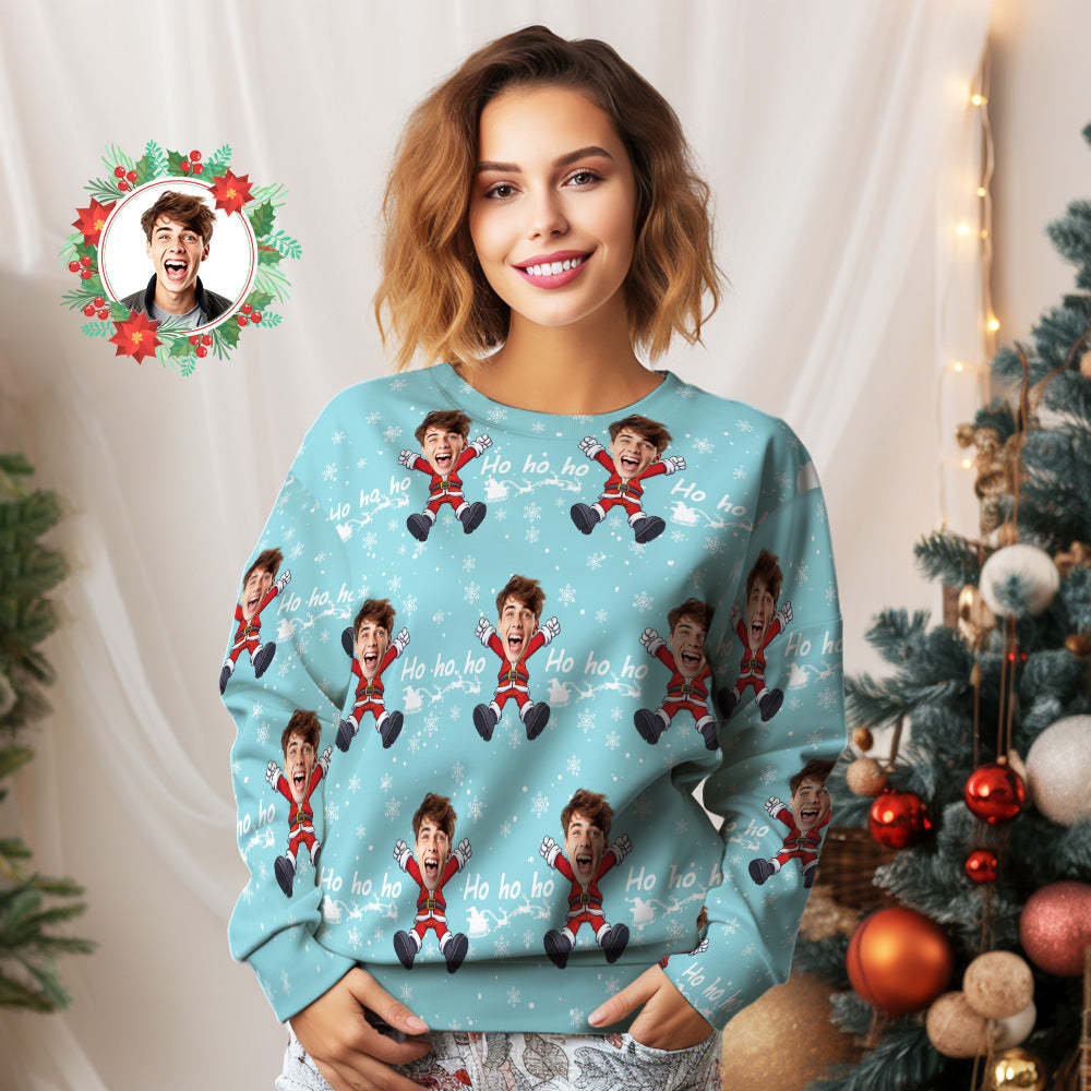 Custom Face Unisex-weihnachts-sweatshirt, Lässiges Weihnachtsmann-bedrucktes Lustiges Rundhals-shirt - 