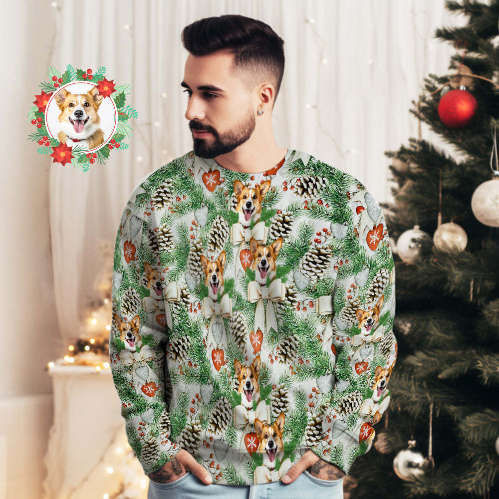 Custom Face Unisex-weihnachts-sweatshirt, Lässig Bedruckt, Lustiges Rundhals-shirt Mit Weihnachts-tannenzapfen -