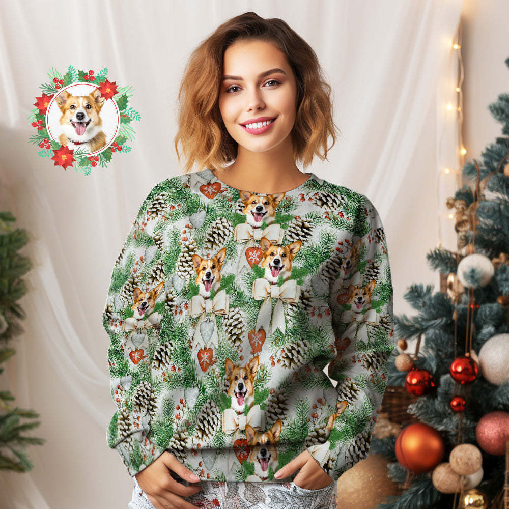 Custom Face Unisex-weihnachts-sweatshirt, Lässig Bedruckt, Lustiges Rundhals-shirt Mit Weihnachts-tannenzapfen -