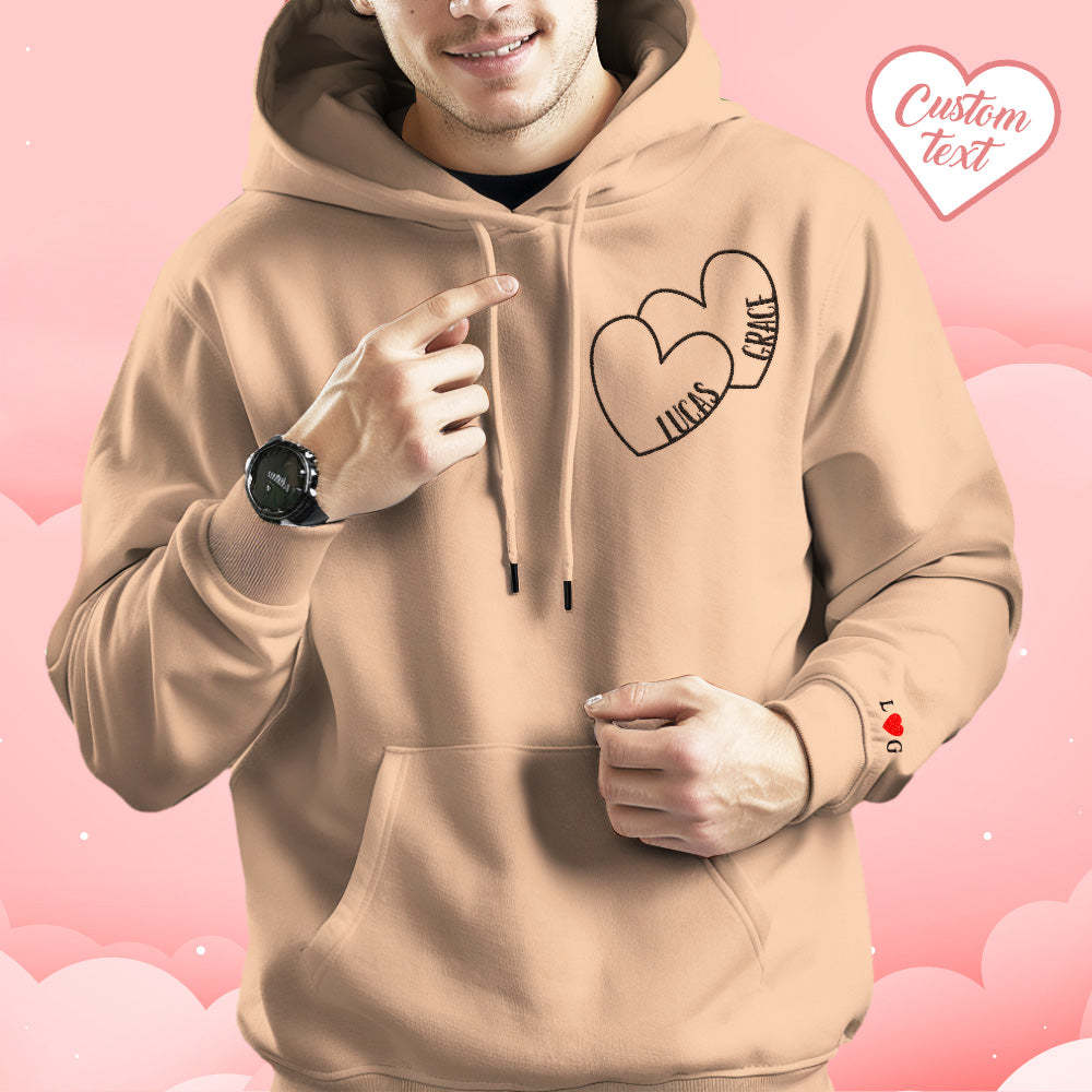 Benutzerdefinierter Text Bestickter Hoodie Romantisches Doppelherz-sweatshirt Valentinstagsgeschenk - 