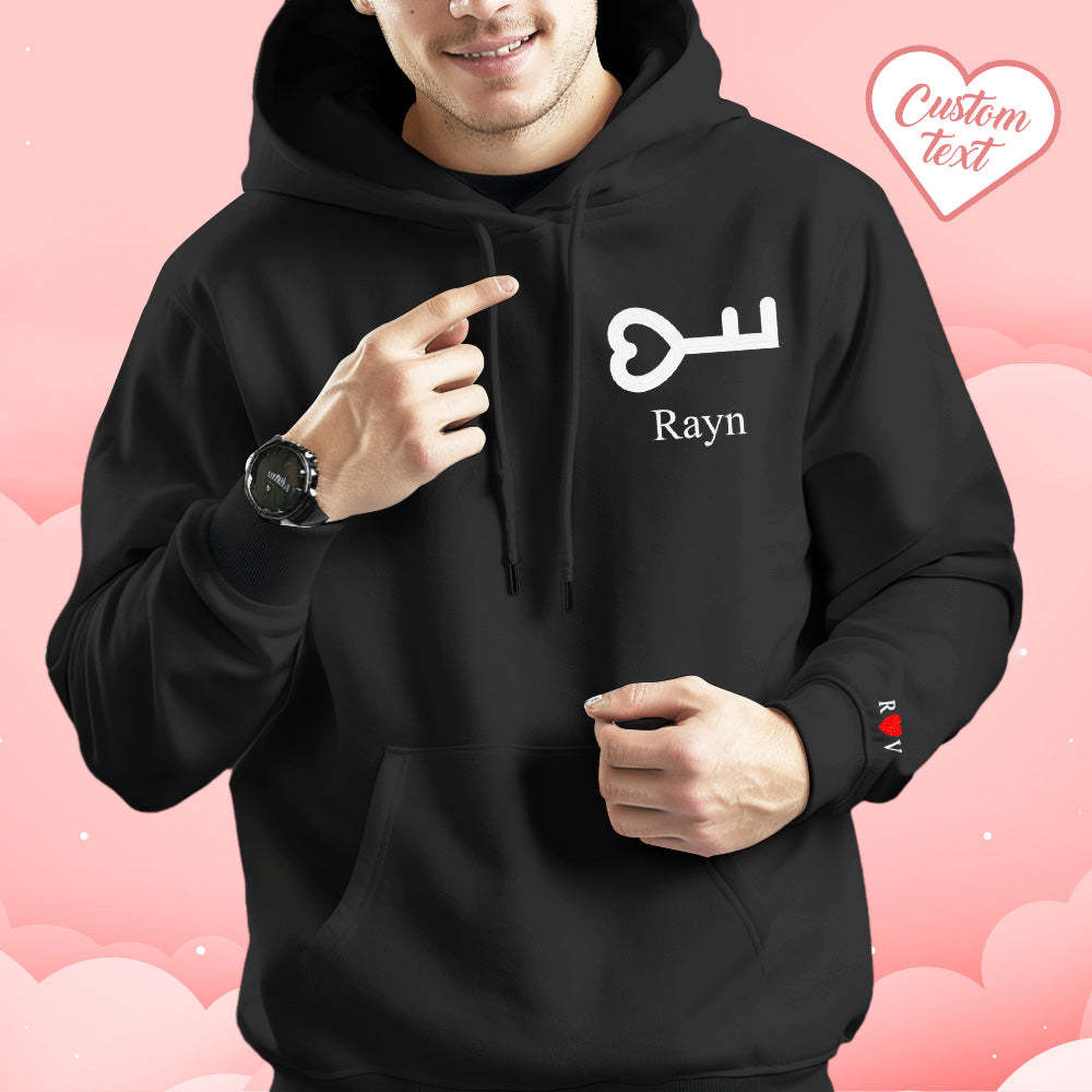 Personalisierter Text Bestickter Kapuzenpullover, Bedeutungsvolles Herz-schlüssel- Und Schloss-set, Paar-sweatshirt - 