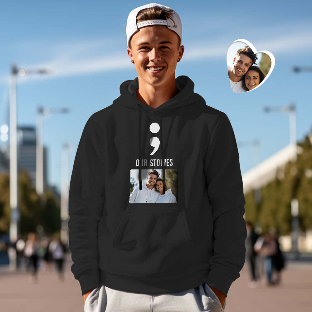 Personalisiertes Foto-lustiges Paar-passende Kapuzenpullover „unsere Geschichten Werden Nie Enden“-personalisierter Kapuzenpullover Als Valentinstagsgeschenk - 