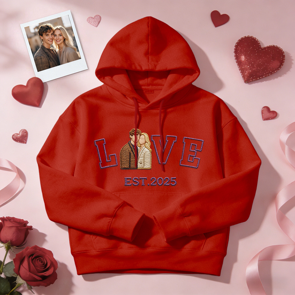 Personalisiertes Sweatshirt/hoodie Mit Besticktem Foto Eines Paares Mit Dem Aufdruck „love Est. Year“ - FotoSocken