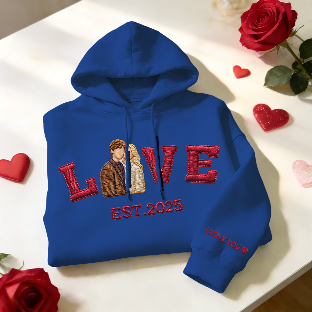 Personalisiertes Sweatshirt/hoodie Mit Besticktem Foto Eines Paares Mit Dem Aufdruck „love Est. Year“ - FotoSocken
