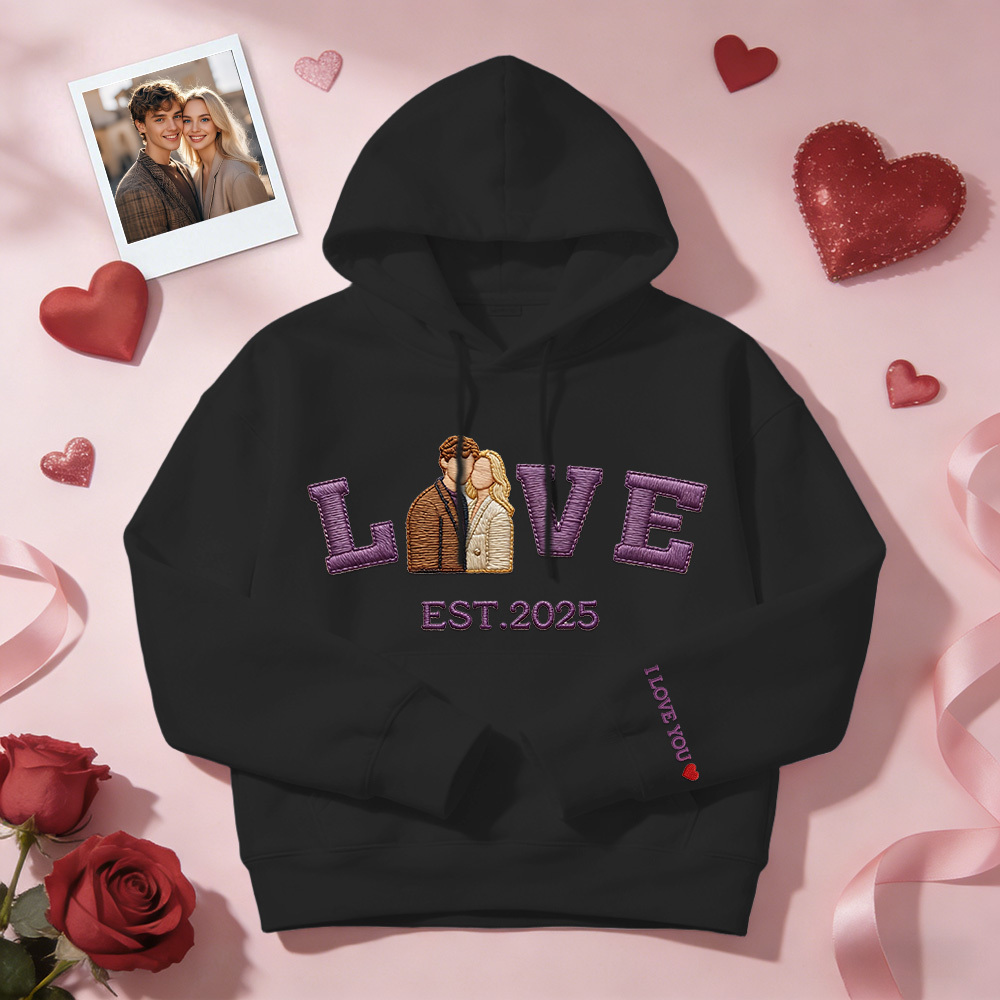 Personalisiertes Sweatshirt/hoodie Mit Besticktem Foto Eines Paares Mit Dem Aufdruck „love Est. Year“ - FotoSocken