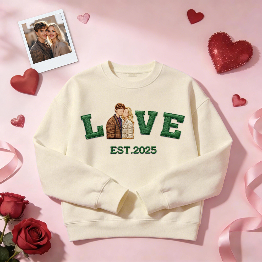 Personalisiertes Sweatshirt/hoodie Mit Besticktem Foto Eines Paares Mit Dem Aufdruck „love Est. Year“ - FotoSocken