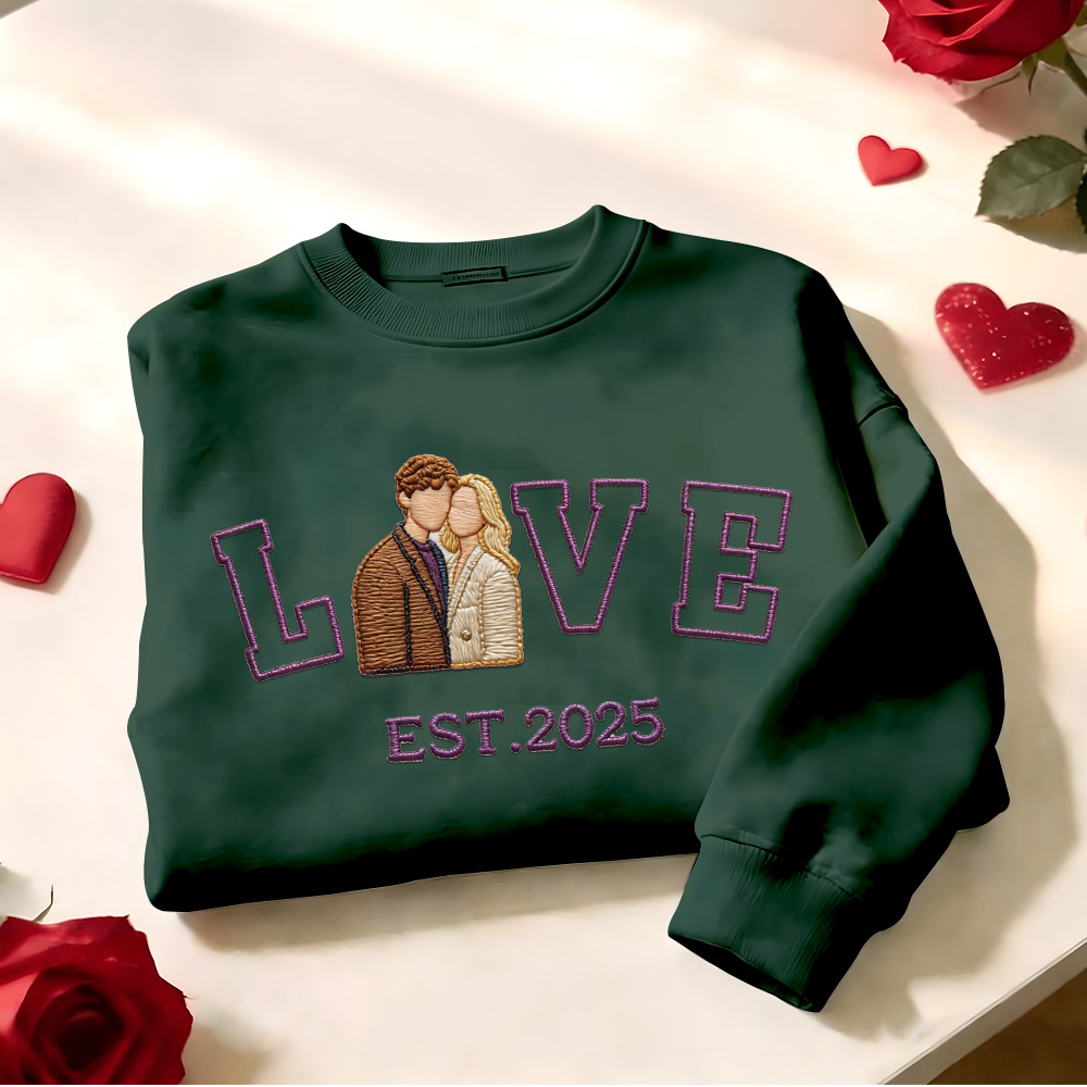 Personalisiertes Sweatshirt/hoodie Mit Besticktem Foto Eines Paares Mit Dem Aufdruck „love Est. Year“ - FotoSocken