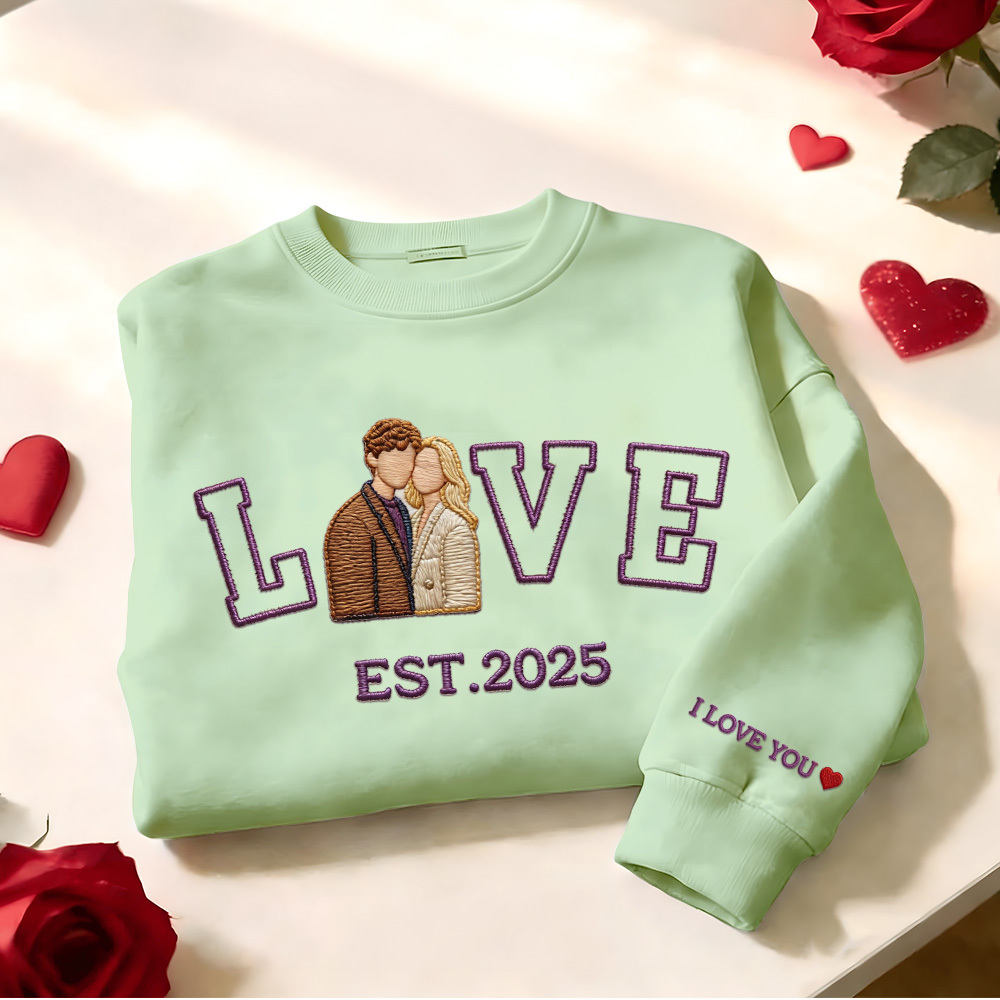 Personalisiertes Sweatshirt/hoodie Mit Besticktem Foto Eines Paares Mit Dem Aufdruck „love Est. Year“ - FotoSocken