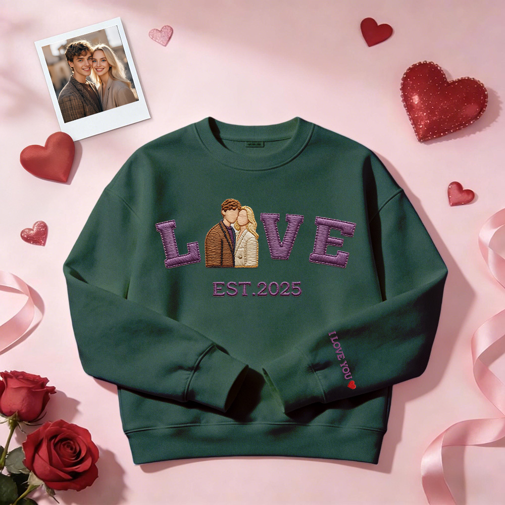 Personalisiertes Sweatshirt/hoodie Mit Besticktem Foto Eines Paares Mit Dem Aufdruck „love Est. Year“ - FotoSocken