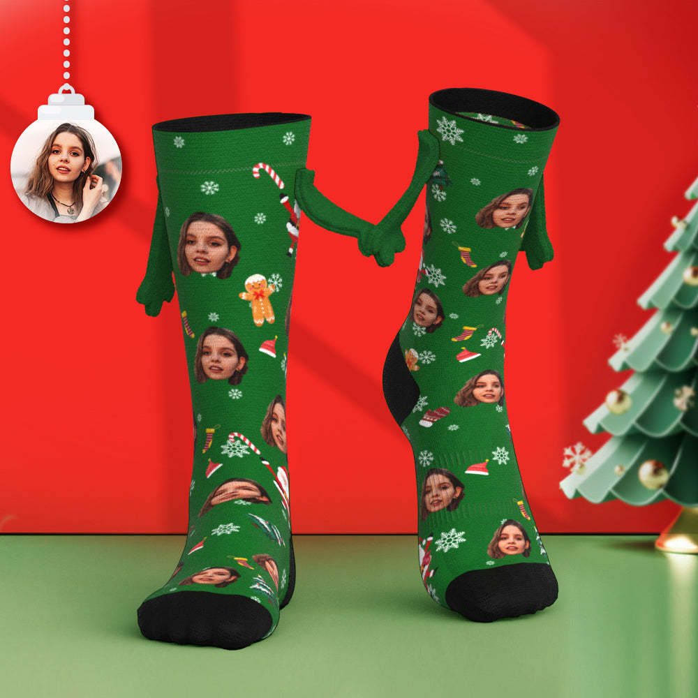Benutzerdefinierte Gesichtssocken, Lustige Puppen-mid-tube-socken, Magnetische Hände Haltende Socken, Weihnachtsgeschenke - 