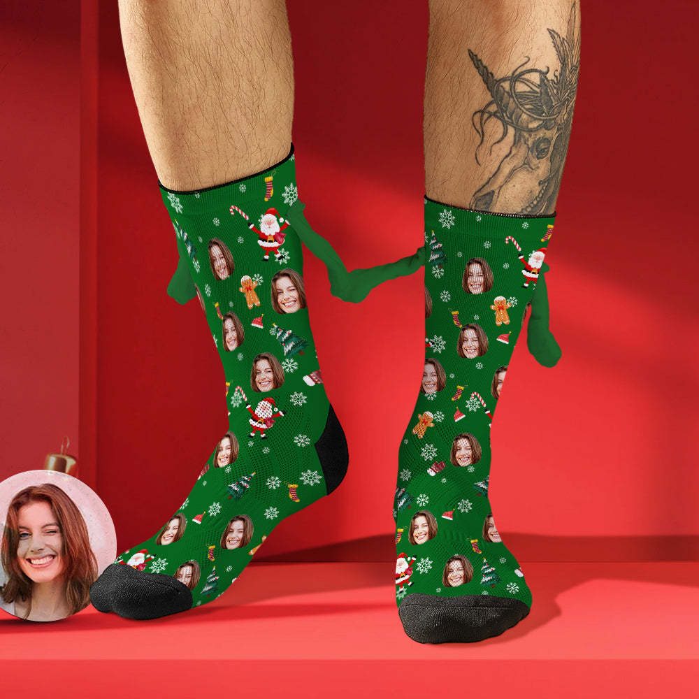 Benutzerdefinierte Gesichtssocken, Lustige Puppen-mid-tube-socken, Magnetische Hände Haltende Socken, Weihnachtsgeschenke - 