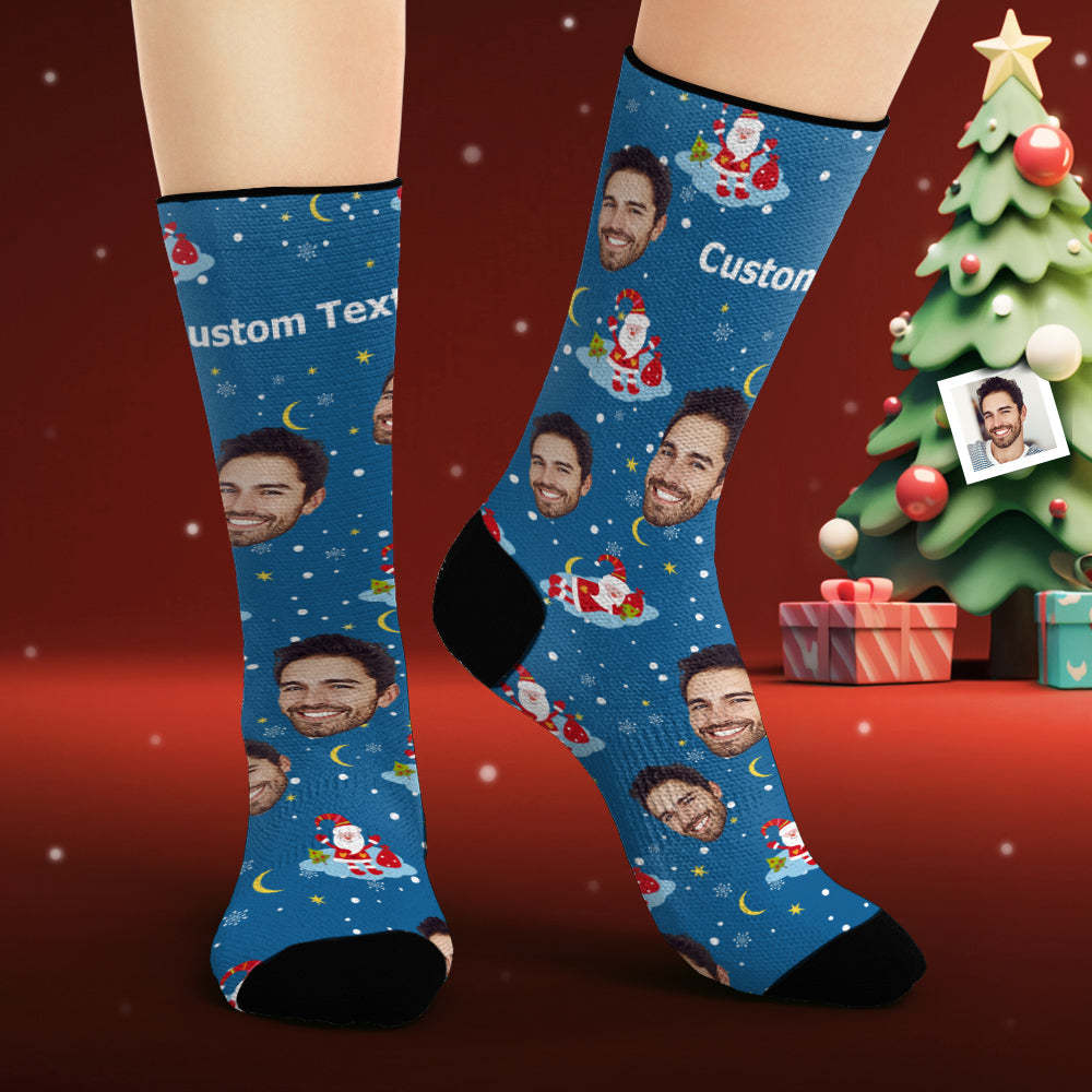 Benutzerdefinierte Gesichtssocken, Personalisierte Fotosocken, Gute Nacht, Weihnachtsmann - 