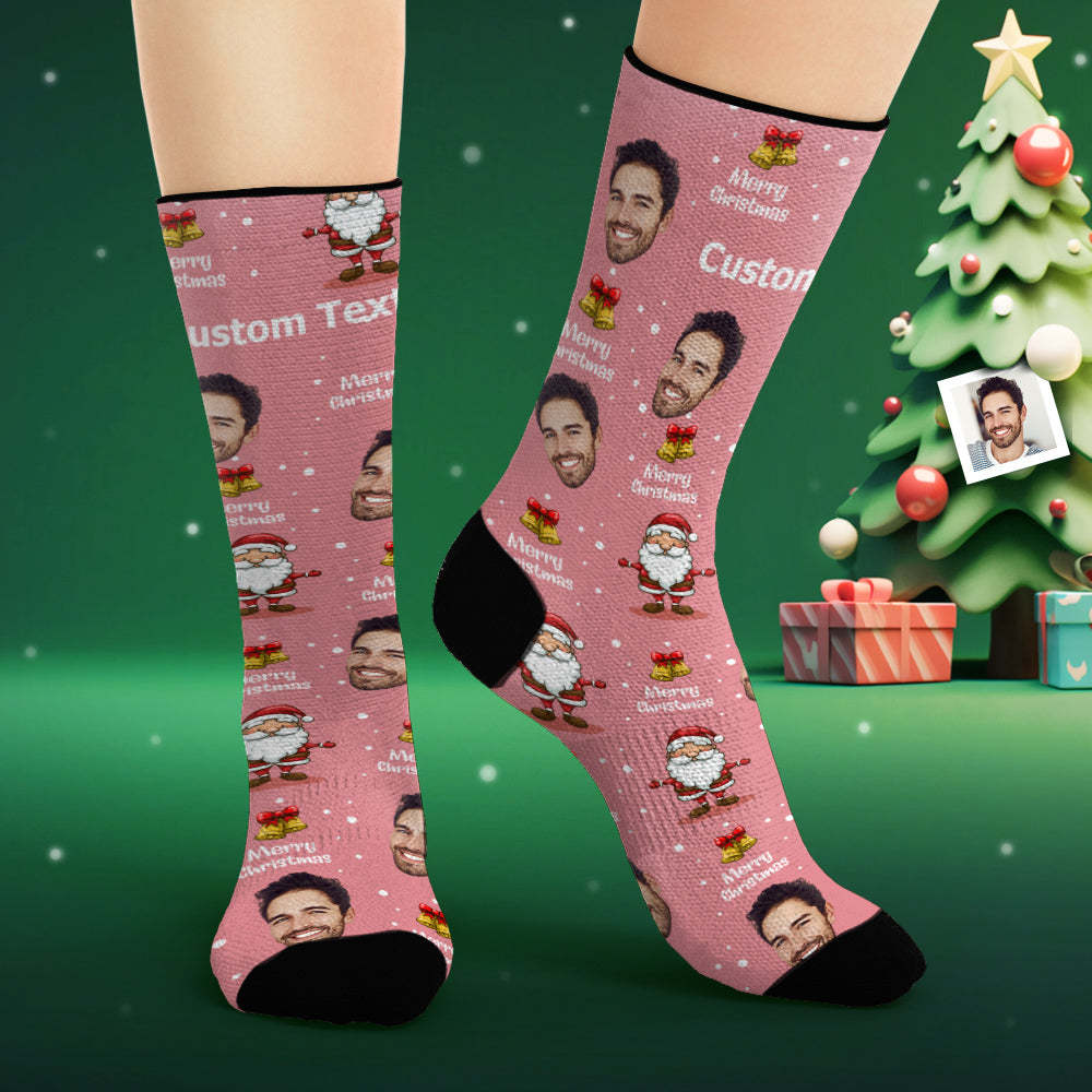 Benutzerdefinierte Gesichtssocken, Personalisiertes Foto, Rosa Socken „frohe Weihnachten“. - 