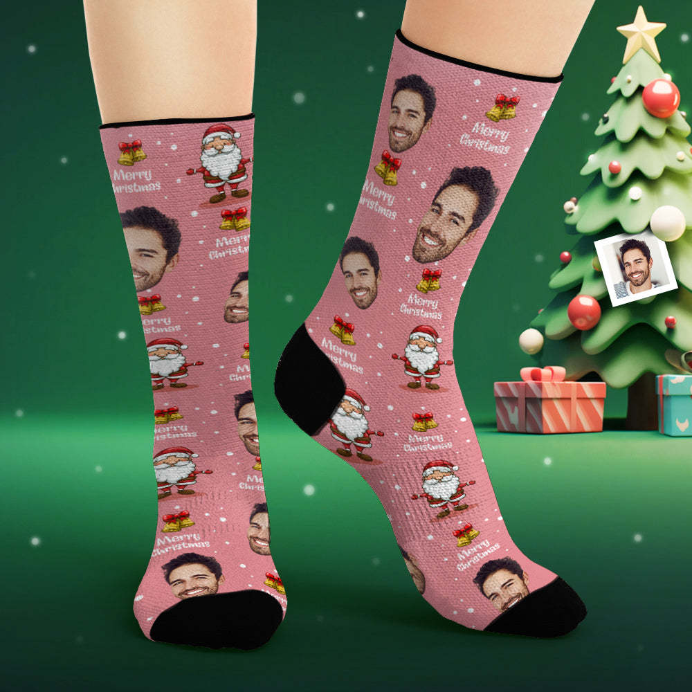 Benutzerdefinierte Gesichtssocken, Personalisiertes Foto, Rosa Socken „frohe Weihnachten“. - 