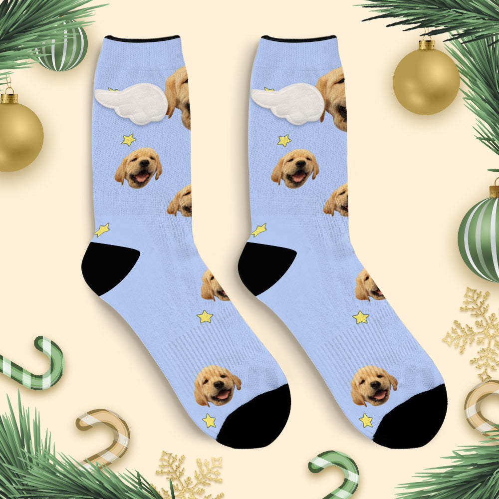Benutzerdefinierte Hundegesichtssocken Rosa Und Blaue 3d-magnetflügelsocken Für Haustierliebhaber - 