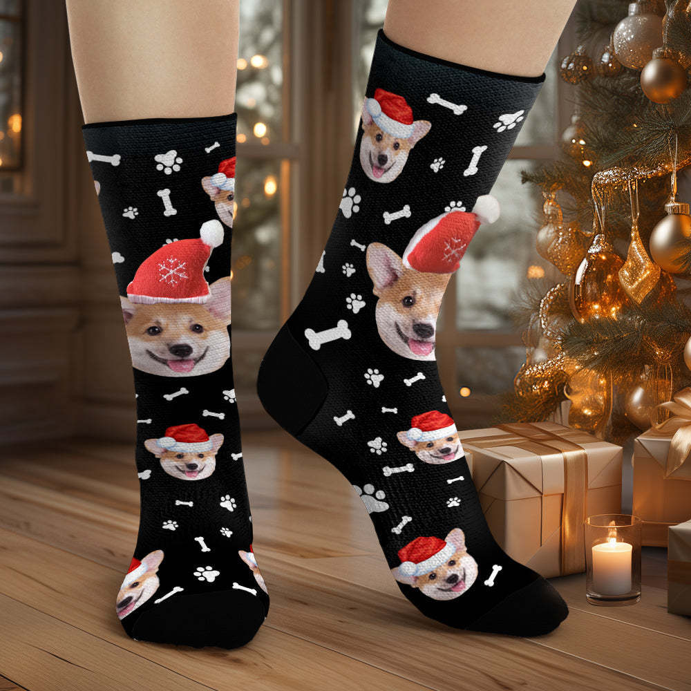 Personalisierte Hundegesichtssocken, Personalisierte 3d-nikolausmützensocken, Frohe Weihnachten - 
