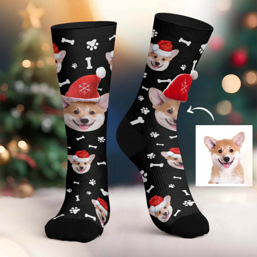 Personalisierte Hundegesichtssocken, Personalisierte 3d-nikolausmützensocken, Frohe Weihnachten - 