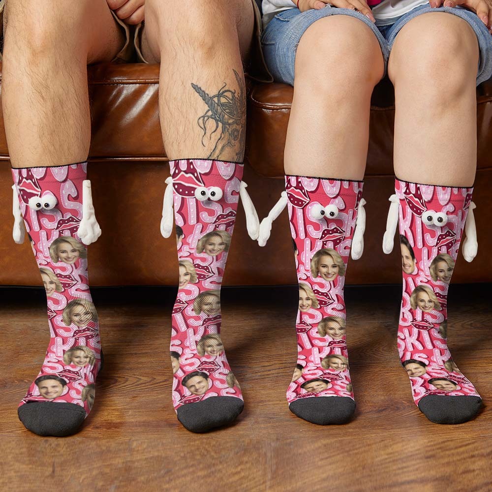 Benutzerdefinierte Gesichtssocken, Lustige Puppen-mid-tube-socken, Magnetische Hände Haltende Socken, Kuss, Valentinstagsgeschenke - 