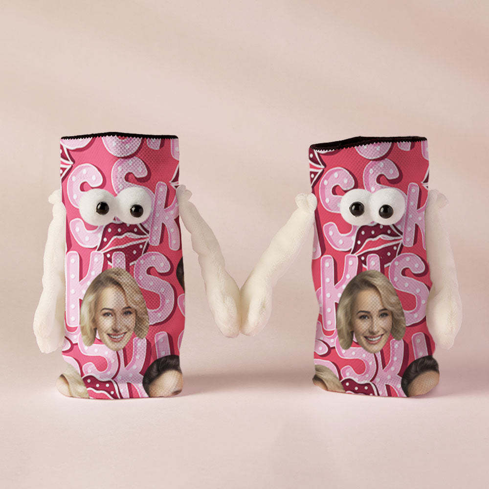 Benutzerdefinierte Gesichtssocken, Lustige Puppen-mid-tube-socken, Magnetische Hände Haltende Socken, Kuss, Valentinstagsgeschenke - 