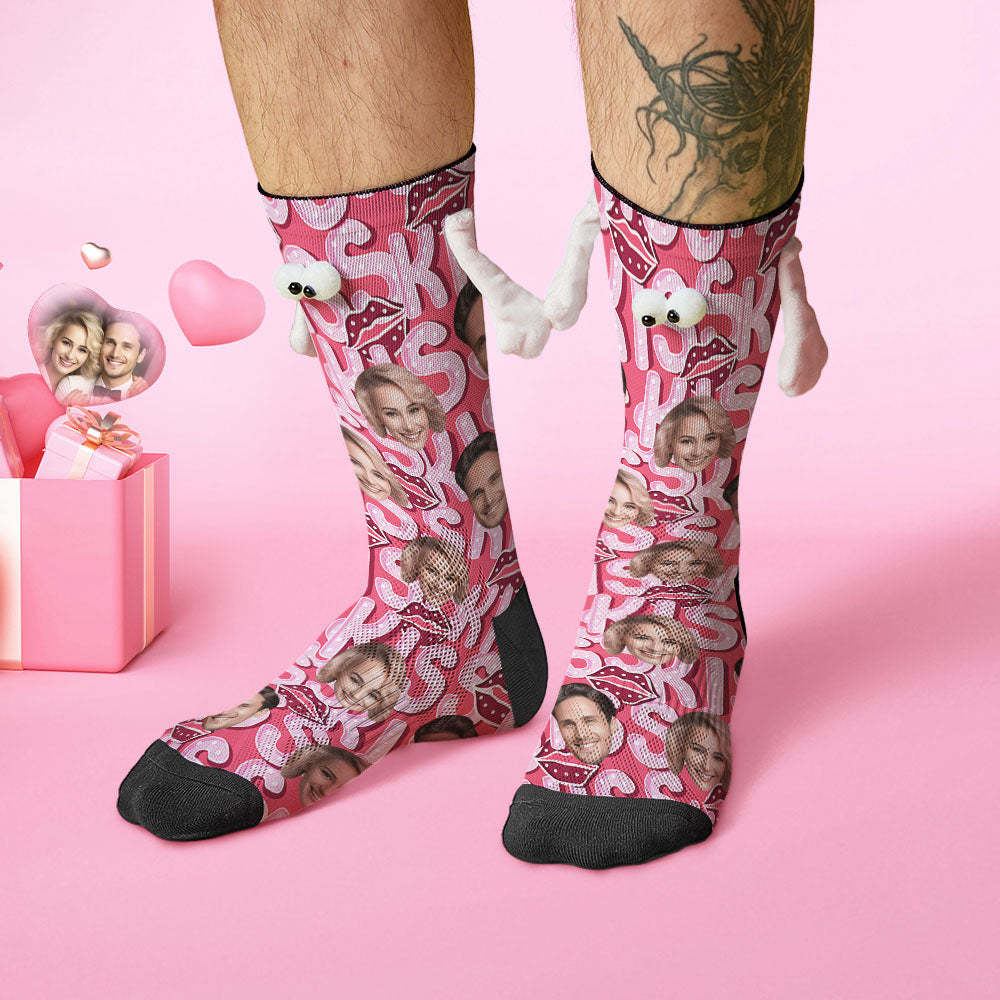 Benutzerdefinierte Gesichtssocken, Lustige Puppen-mid-tube-socken, Magnetische Hände Haltende Socken, Kuss, Valentinstagsgeschenke - 