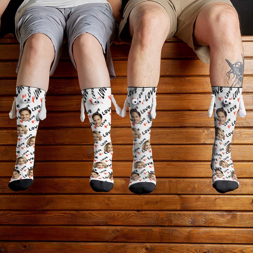 Benutzerdefinierte Gesichtssocken, Lustige Puppen-mid-tube-socken, Magnetische Hände Haltende Socken, Liebesgeschenke Zum Valentinstag - 