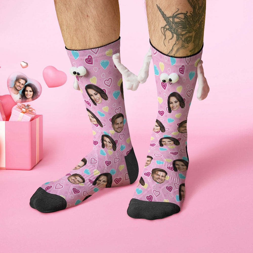 Benutzerdefinierte Gesichtssocken, Lustige Puppe, Mittlere Röhre, Rosa Socken, Magnetische Hände Haltende Socken, Valentinstagsgeschenke - 