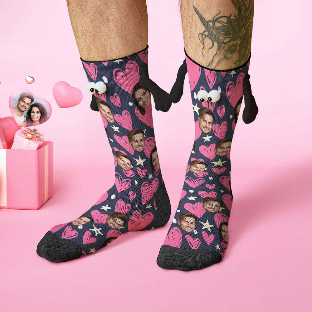 Benutzerdefinierte Gesichtssocken, Lustige Puppen-mid-tube-socken, Magnetische Hände Haltende Socken, Happy Valentine's Day - 