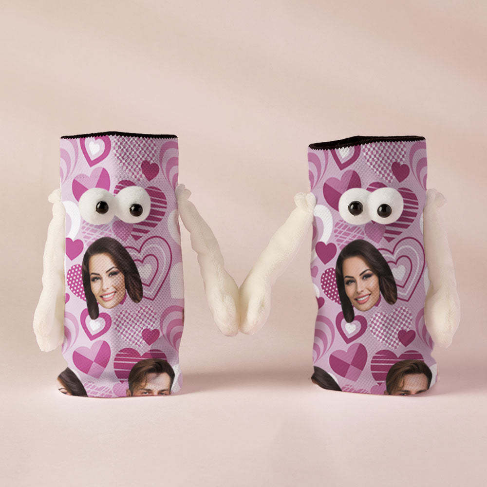 Benutzerdefinierte Gesichtssocken, Lustige Puppen-mid-tube-socken, Magnetische Hände Haltende Socken, Lila Herz, Valentinstagsgeschenke - 