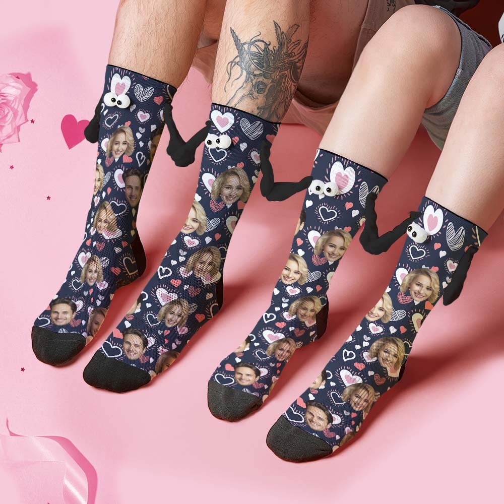 Benutzerdefinierte Gesichtssocken, Lustige Puppen-mid-tube-socken, Magnetische Hände Haltende Socken, Valentinstagsgeschenke - 