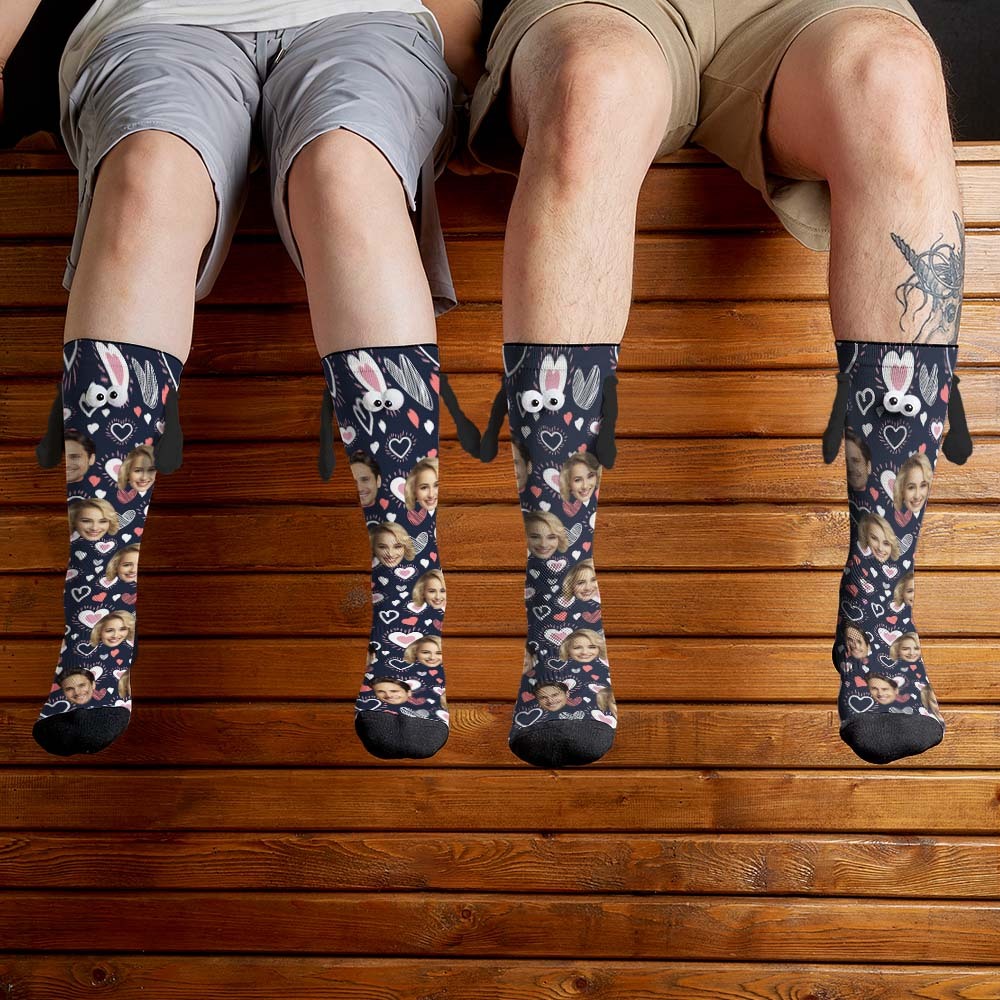 Benutzerdefinierte Gesichtssocken, Lustige Puppen-mid-tube-socken, Magnetische Hände Haltende Socken, Valentinstagsgeschenke - 