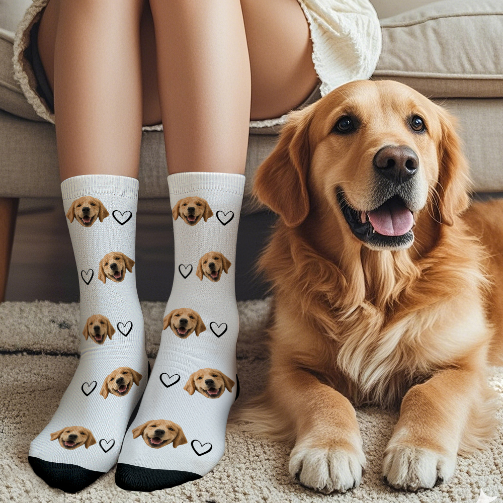 Benutzerdefinierte Gesichtssocken Bilder Hinzufügen Süße Hundefotos Sockengeschenk Für Haustierliebhaber Weihnachten - FotoSocken