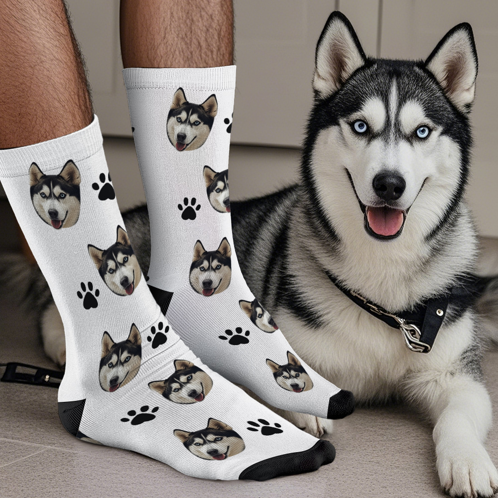 Benutzerdefinierte Gesichtssocken Bilder Hinzufügen Süße Hundefotos Sockengeschenk Für Haustierliebhaber Weihnachten - FotoSocken