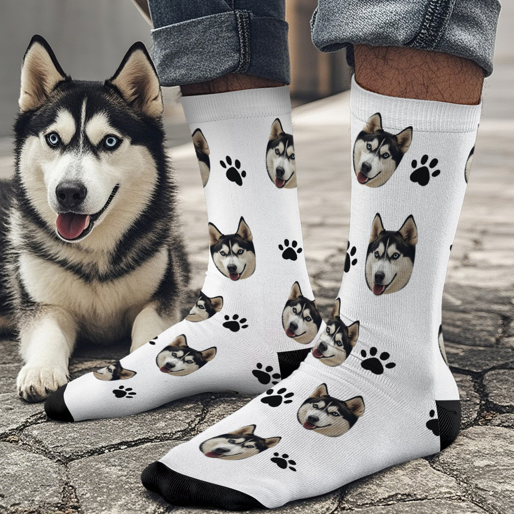 Benutzerdefinierte Gesichtssocken Bilder Hinzufügen Süße Hundefotos Sockengeschenk Für Haustierliebhaber Weihnachten - FotoSocken
