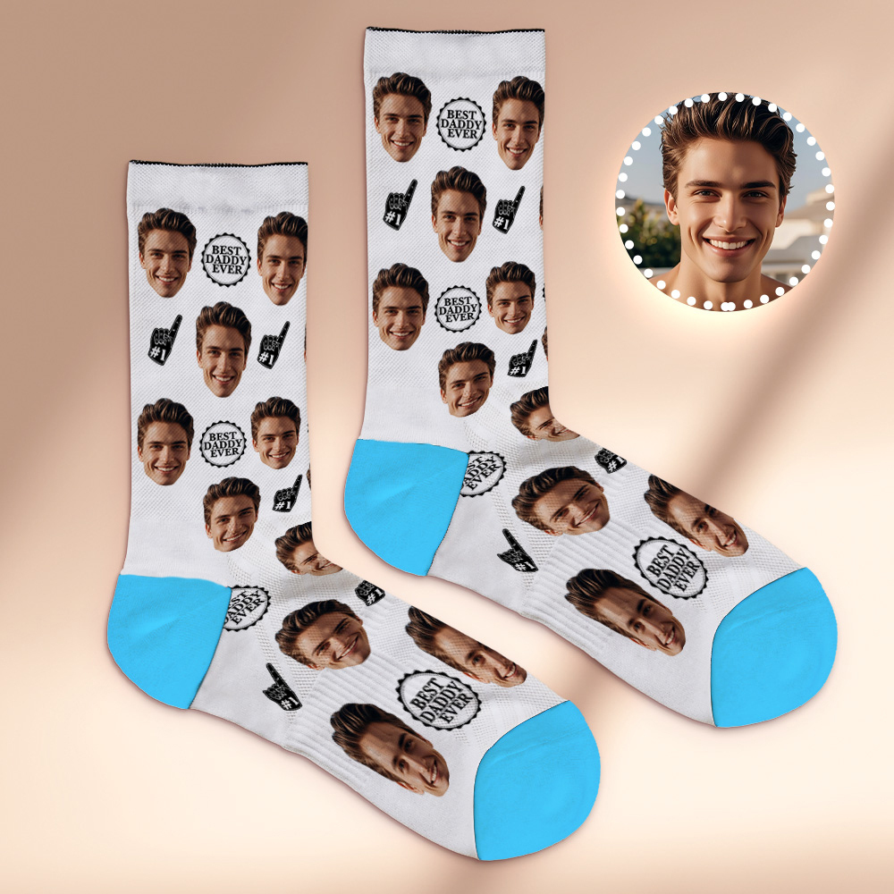 Benutzerdefinierte Socken Mit Fotodruck Für Das Ganze Gesicht. Bunte Socken Mit Dem Besten Papa Aller Zeiten, Personalisiertes Individuelles Design, Beste Geschenkidee Für Den Vater - FotoSocken