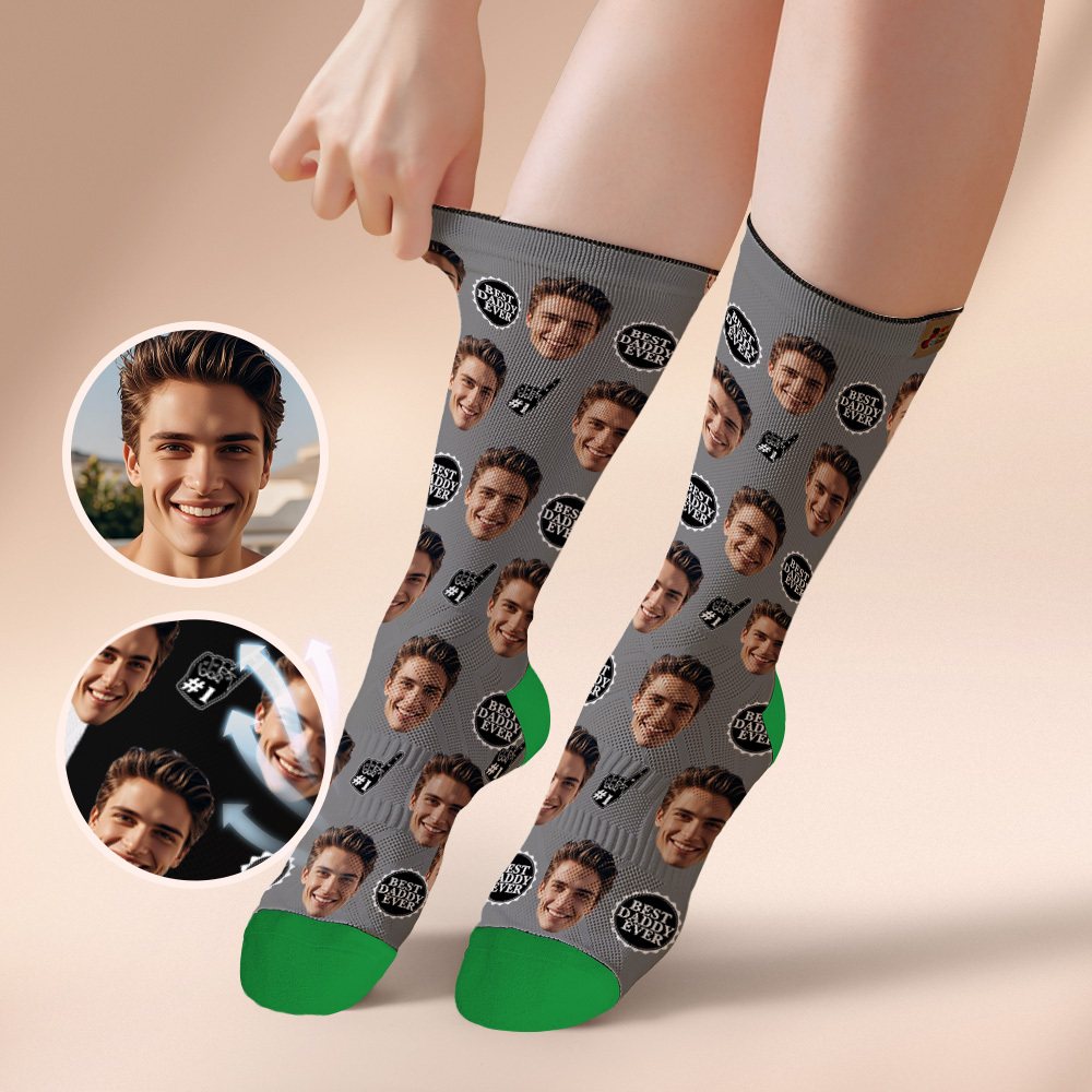 Benutzerdefinierte Socken Mit Fotodruck Für Das Ganze Gesicht. Bunte Socken Mit Dem Besten Papa Aller Zeiten, Personalisiertes Individuelles Design, Beste Geschenkidee Für Den Vater - FotoSocken