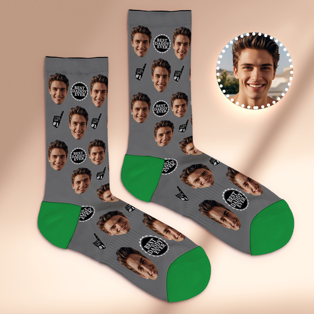 Benutzerdefinierte Socken Mit Fotodruck Für Das Ganze Gesicht. Bunte Socken Mit Dem Besten Papa Aller Zeiten, Personalisiertes Individuelles Design, Beste Geschenkidee Für Den Vater - FotoSocken