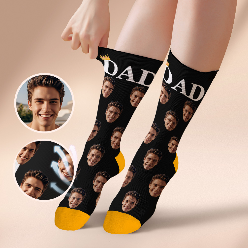 Personalisierte Socken Mit Fotodruck Für Das Ganze Gesicht, Bunte Kronen-papa-socken, Personalisiertes Individuelles Design, Das Beste Geschenk Für Papa - FotoSocken