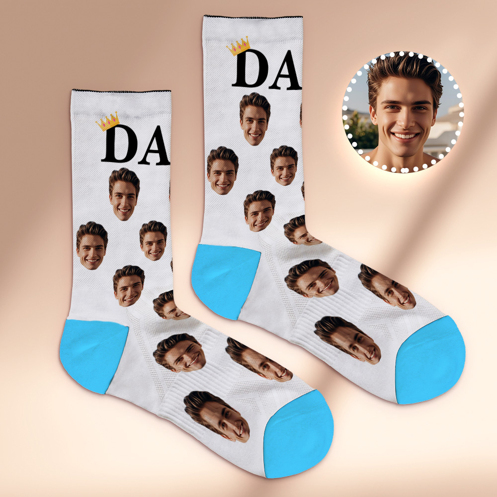 Personalisierte Socken Mit Fotodruck Für Das Ganze Gesicht, Bunte Kronen-papa-socken, Personalisiertes Individuelles Design, Das Beste Geschenk Für Papa - FotoSocken