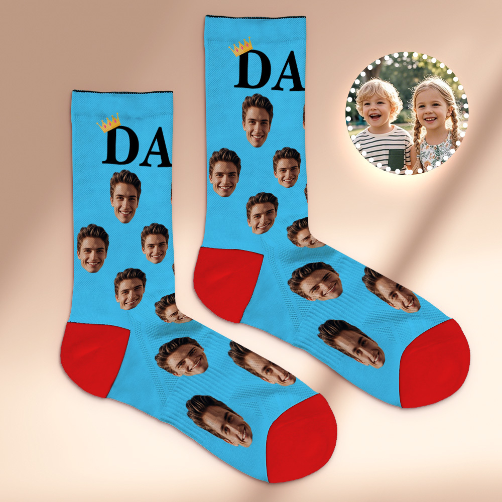Personalisierte Socken Mit Fotodruck Für Das Ganze Gesicht, Bunte Kronen-papa-socken, Personalisiertes Individuelles Design, Das Beste Geschenk Für Papa - FotoSocken