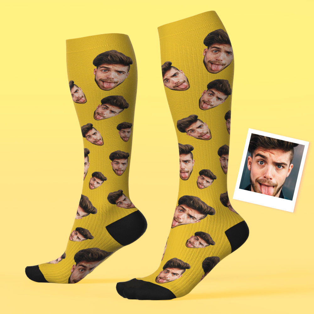Benutzerdefinierte Gesichtskompressionsstrümpfe Personalisierte Kniestrümpfe Ich Liebe Bunte Kniestrümpfe - FotoSocken