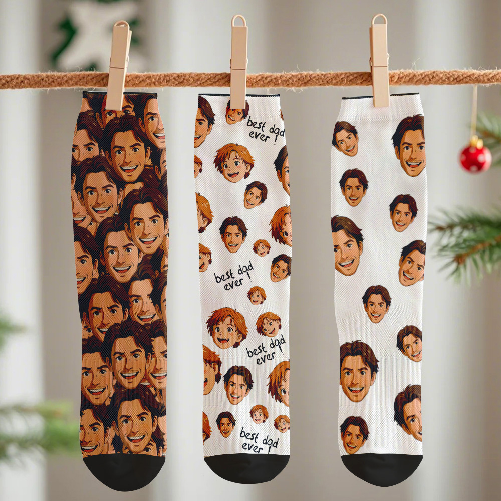 Benutzerdefinierte Fotosocken, Bunt, Personalisiert, Individuelles Design, Beste Geschenkidee, Lustiges Gesicht Für Papa - FotoSocken