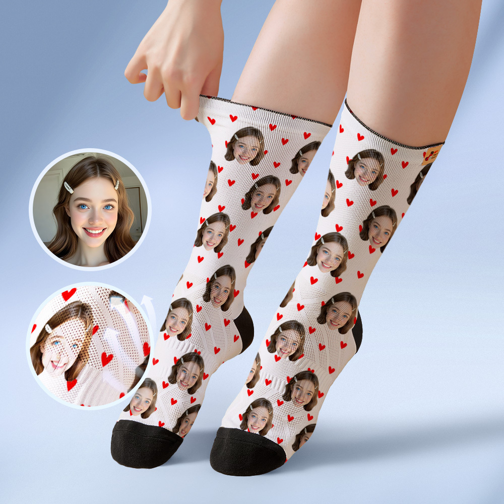Benutzerdefinierte Herz Gesicht Socken Personalisierte Blaue Socken Mit Gesichtern Foto Lustiges Geschenk Foto Paar Familie Socken - FotoSocken