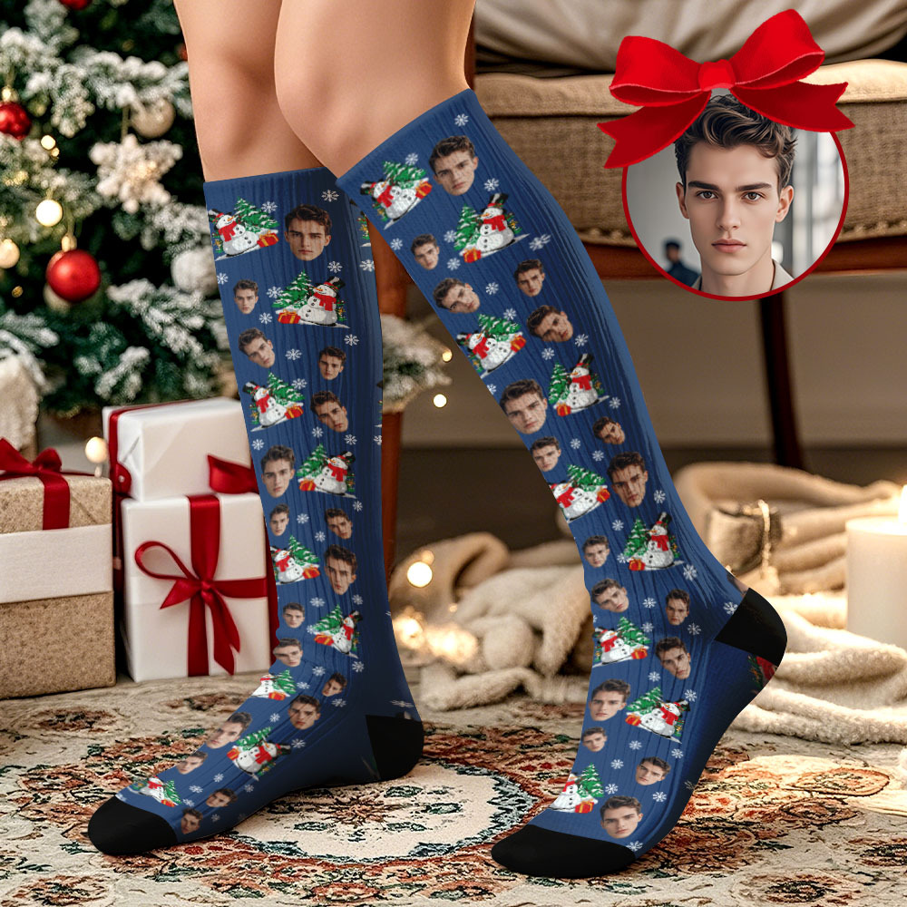 Benutzerdefinierte Gesicht Kniestrümpfe Socken Für Liebhaber Geschenke Frohe Weihnachten - FotoSocken